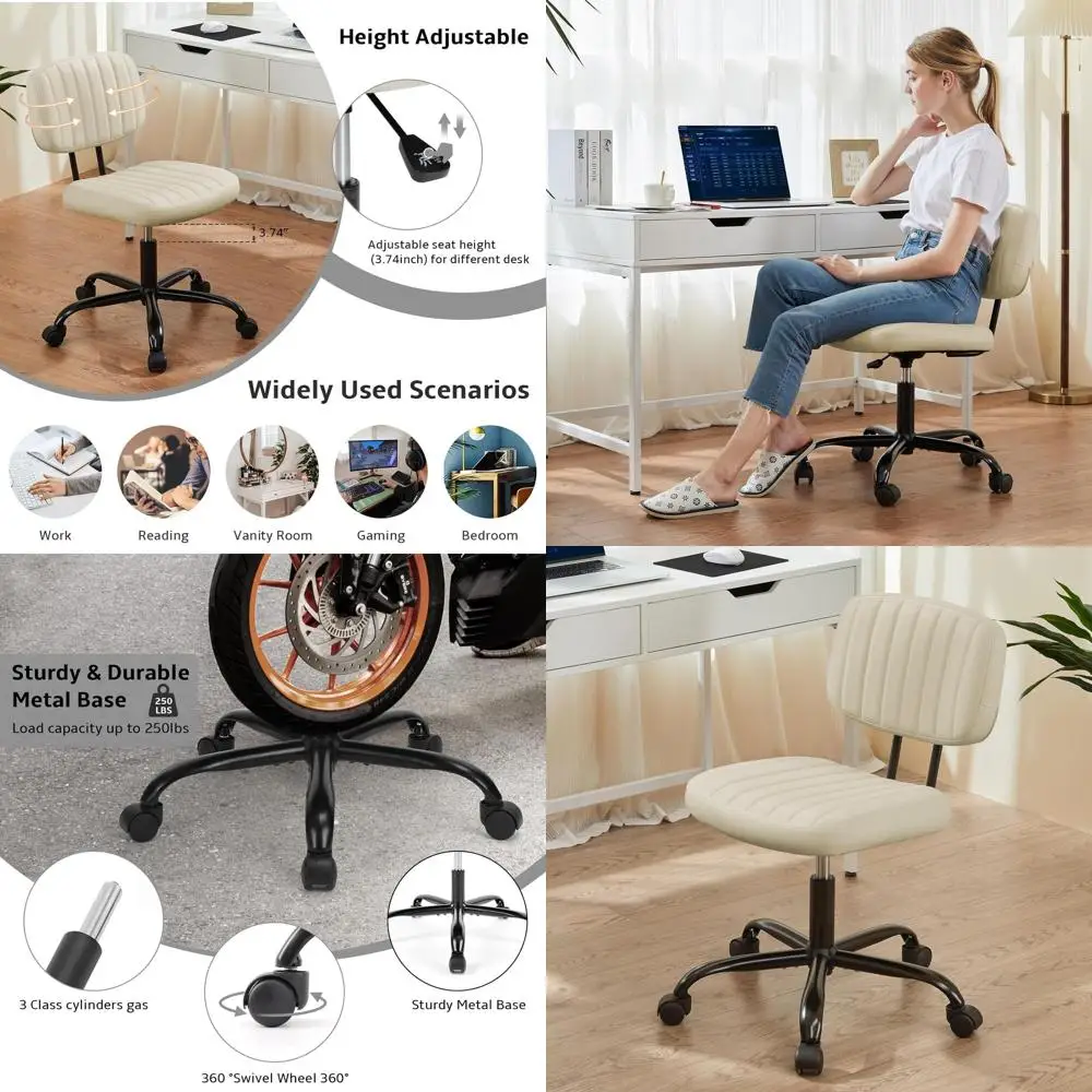 

Кресло для рабочего стола с низкой спинкой и поясничной поддержкой, вращающееся кресло на колесиках из искусственной кожи, регулируемое по высоте кресло для работы в ограниченном пространстве