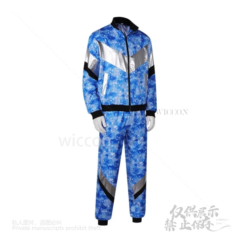 レトロトレンドパーティーステージパフォーマンスコスプレ衣装 80 年代ディスコ服ジャケットパンツブルースポーツウェアハロウィンカーニバルパーティー