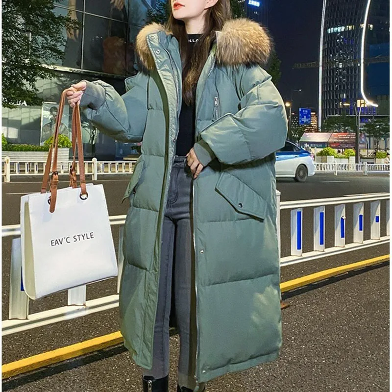 Female Clothing Fashion Solid Color Winter Women Cotton Jacket 2024 New Warm Hooded Fur Collar Loose Women Down Cotton Coat H54