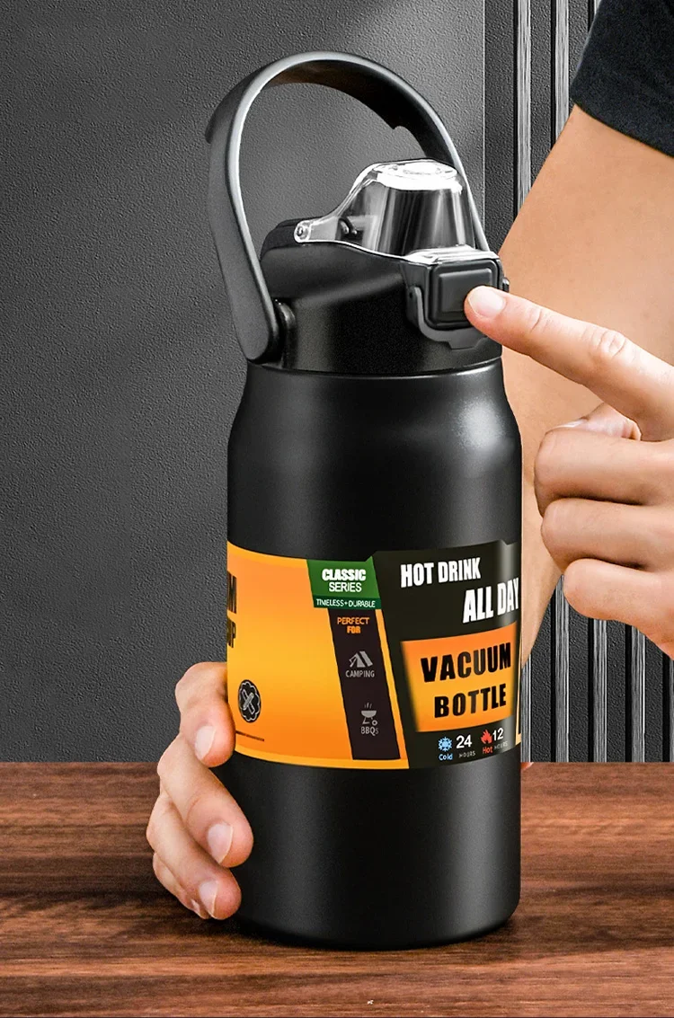 Thermos d'extérieur portable en acier inoxydable 304, tasse isotherme, gourde sous vide pour boissons froides et chaudes, bouteille d'eau sport avec paille