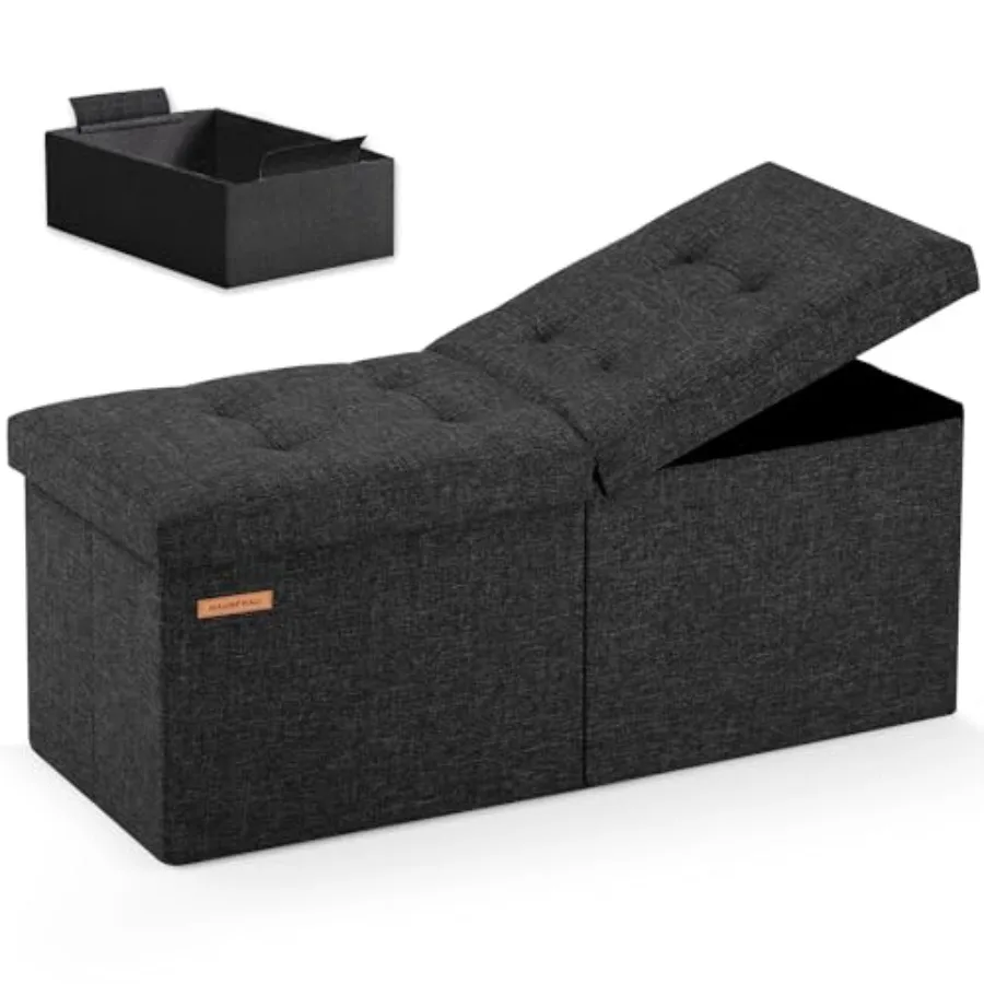 

Оттоманка-пуф 31,5 дюйма с отсеком для хранения, складная, с откидной крышкой, льняная, для спальни, подставка для ног, небольшая скамья