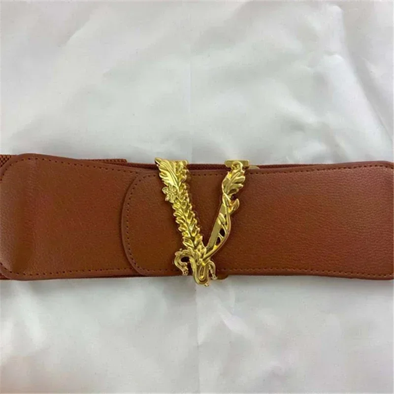 2024 New Luxury Design Casual Women G Belts Bees and Letters Gold Buckle Oversize Stretch Elastic PU 7cm Wide Corset Belt