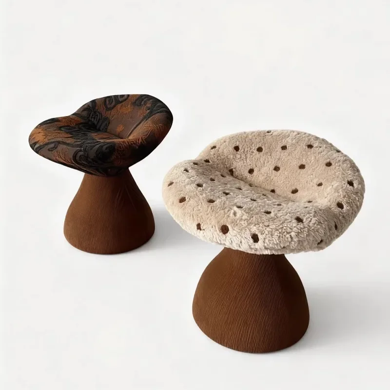 Vintage mushroom swirl accent stool upholstered with textured fabric dresser stool living room cute lounge chair