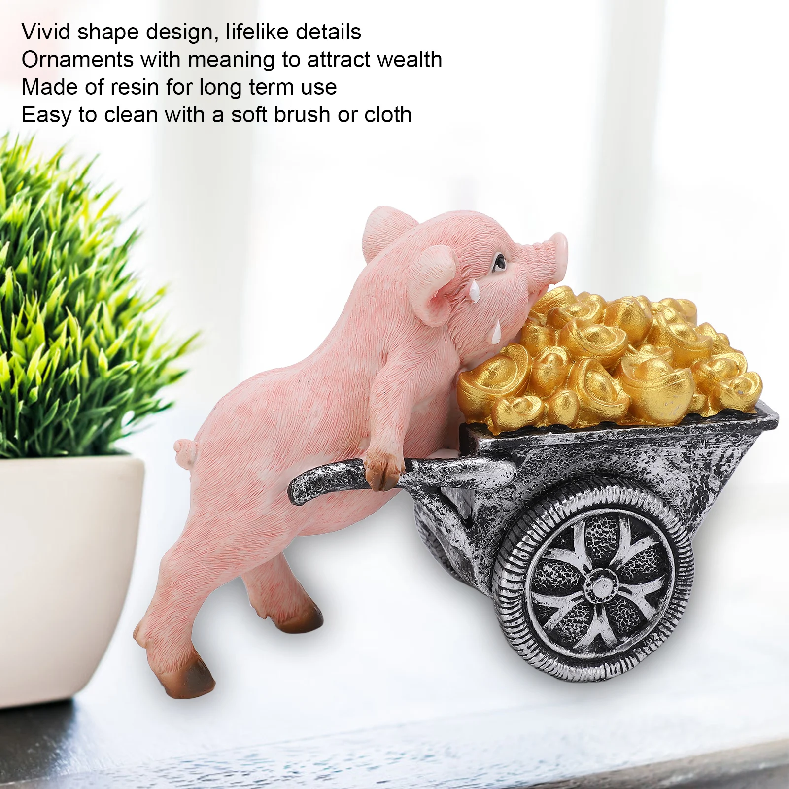 Lucky Pig Statues Vivid Appearance Lifelike Details Multi Purpose Resin Pigs Statue Ornament For Living Room Office