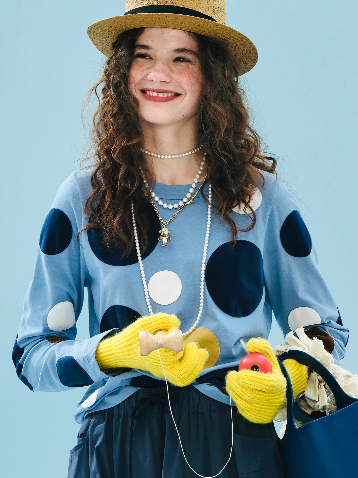

Blue Polka - Dot Long - Sleeve T - Shirt Soft Fabric Casual Outings Adorable & Charming 255158