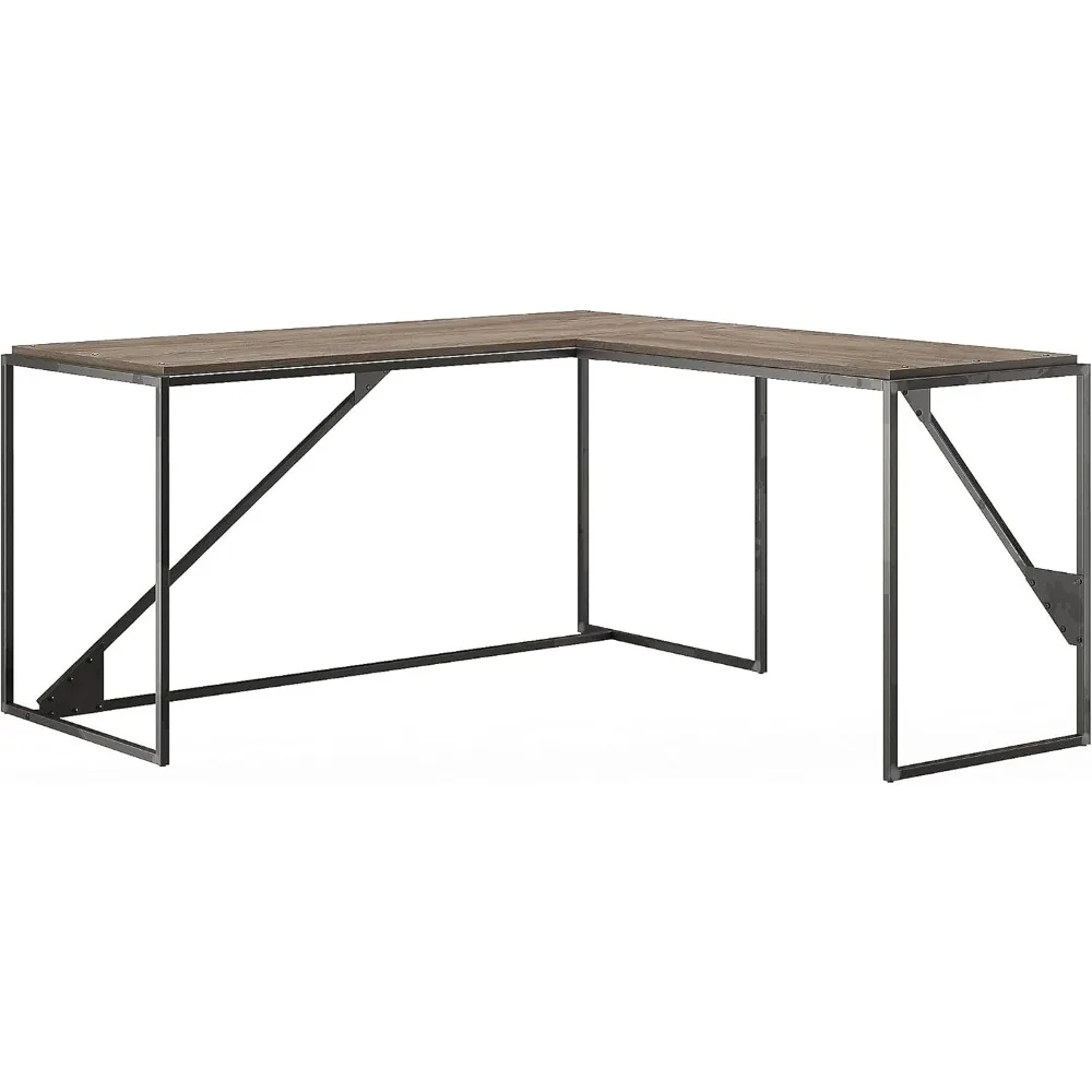 

62W L Shaped Industrial Desk with 37W Return, Rustic Gray