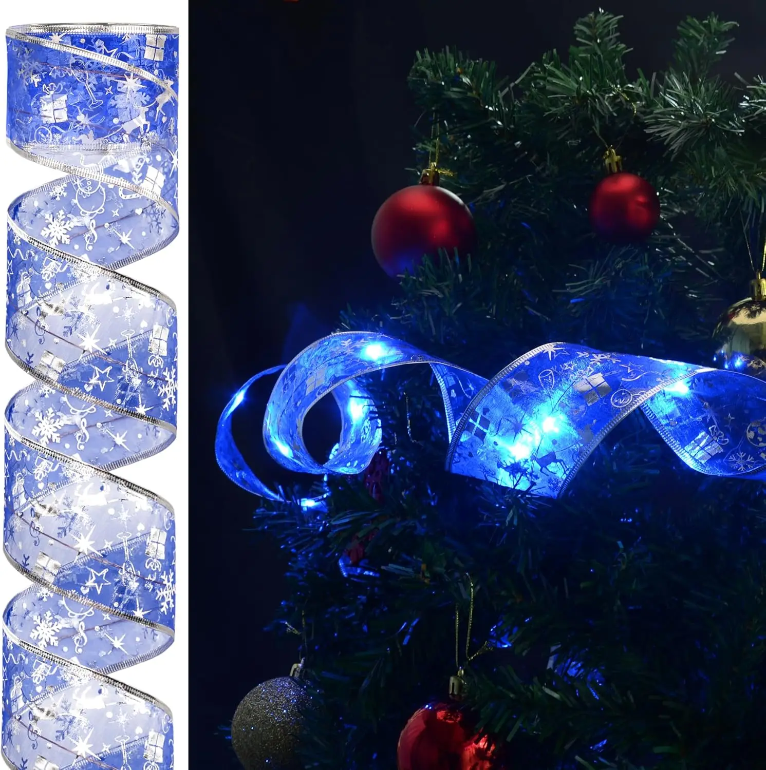 Christmas Decorations Led Christmas Tree Ribbon Lights with  Battery Operated Fairy String Lights with for Xmas Tree Decor