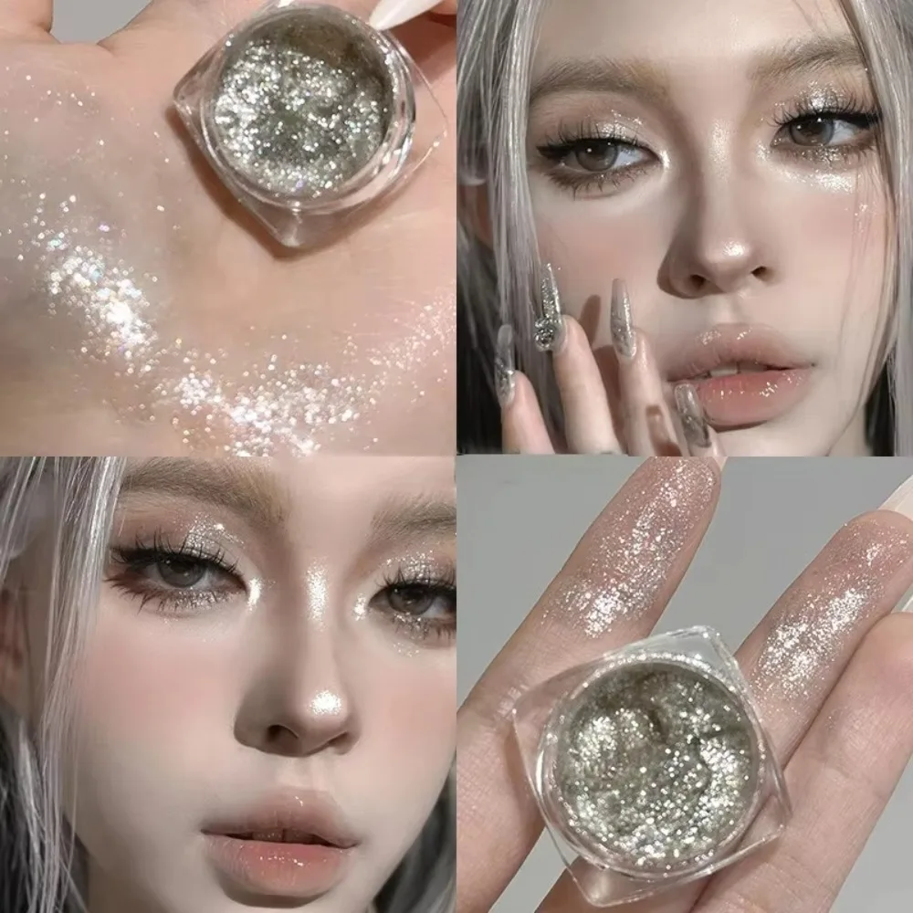 Silver White Highlighter Eyeshadow Jars Waterproof Sequins Glitter Gel Eye Shadow Shiny Silkworm Makeup Long Lasting