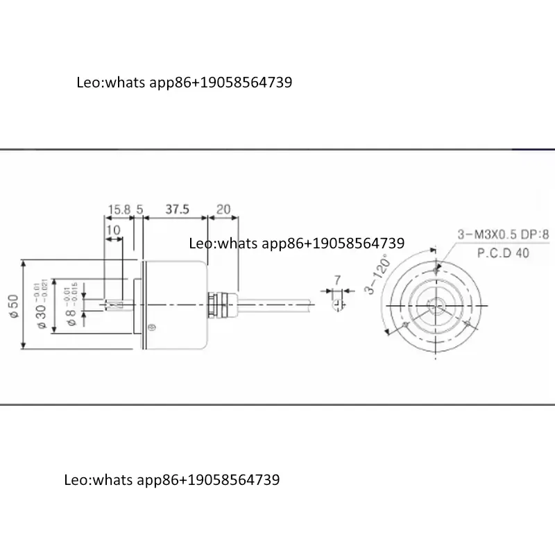 Encoder Rotatorio Incremental de Eje Sólido GLS50H 2000PPR 24V con Salida de Señal Trifásica ABZ, Diámetro Exterior 50mm, Eje 8mm