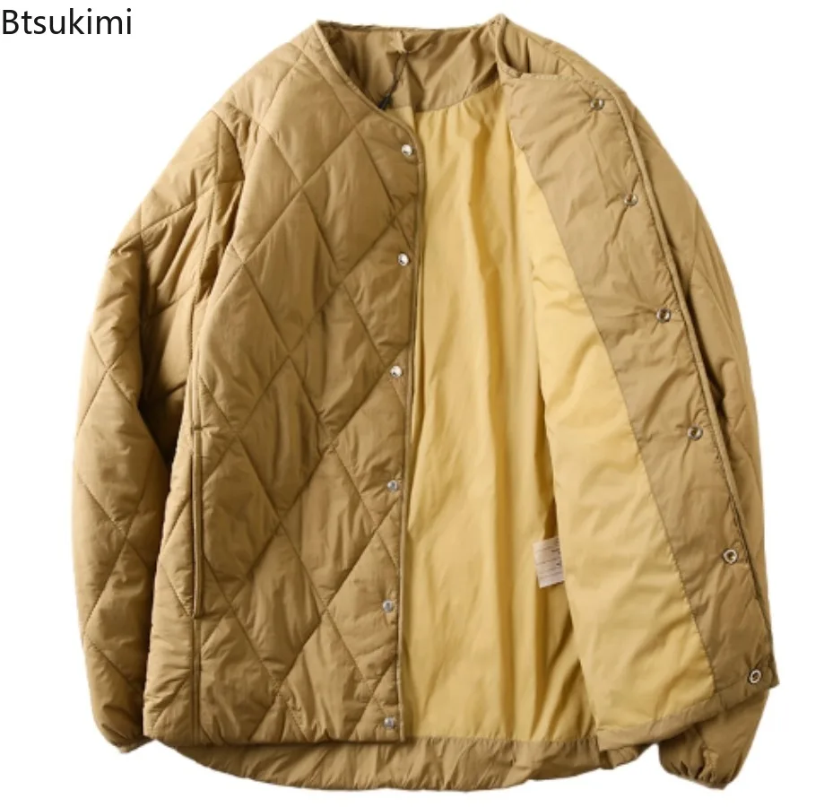 Lightweight Men's Cotton Jaet Stitched Cotton Jacket for Men Winter Solid Color Thin Warm Collarless Windproof Waterproof Coats