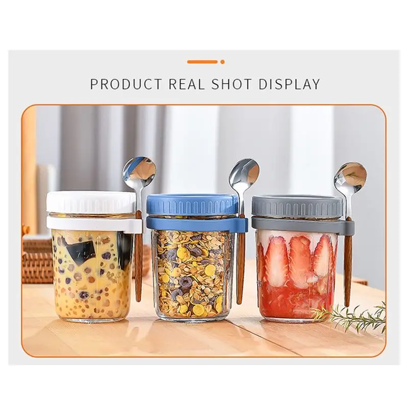 feelfeel 4PCS Overnight Oats Containers with Lids and Spoons Glass MasonJars for Overnight Oats Leak Proof Oatmeal Container