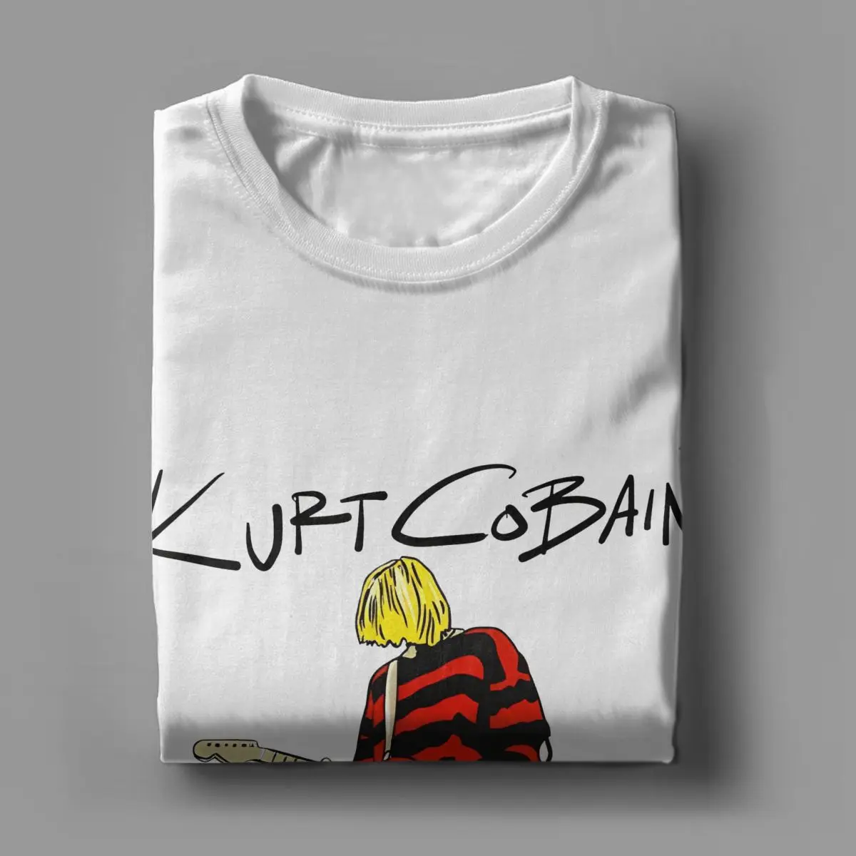 Men\'s Kurt Cobain Guitar T Shirts Rock-Nirvana 100% Cotton Tops Awesome Short Sleeve Round Collar Tees Original T-Shirt