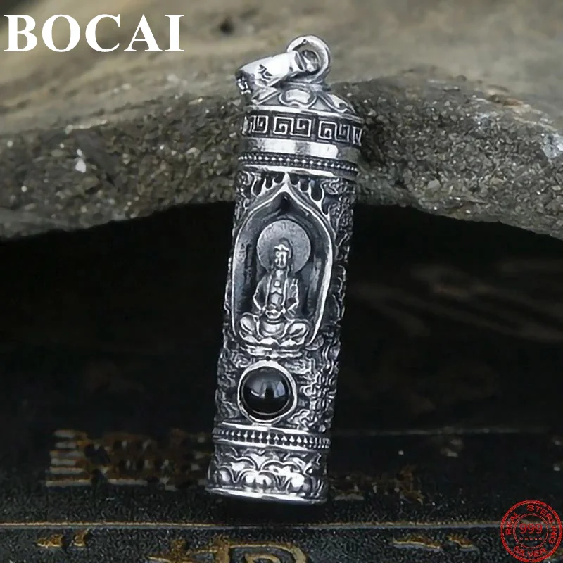 BOCAI S999 ciondolo in argento Sterling per uomo donna Nano Projection Heart Sutra Life Guardian Buddha amuleto gioielli spedizione gratuita