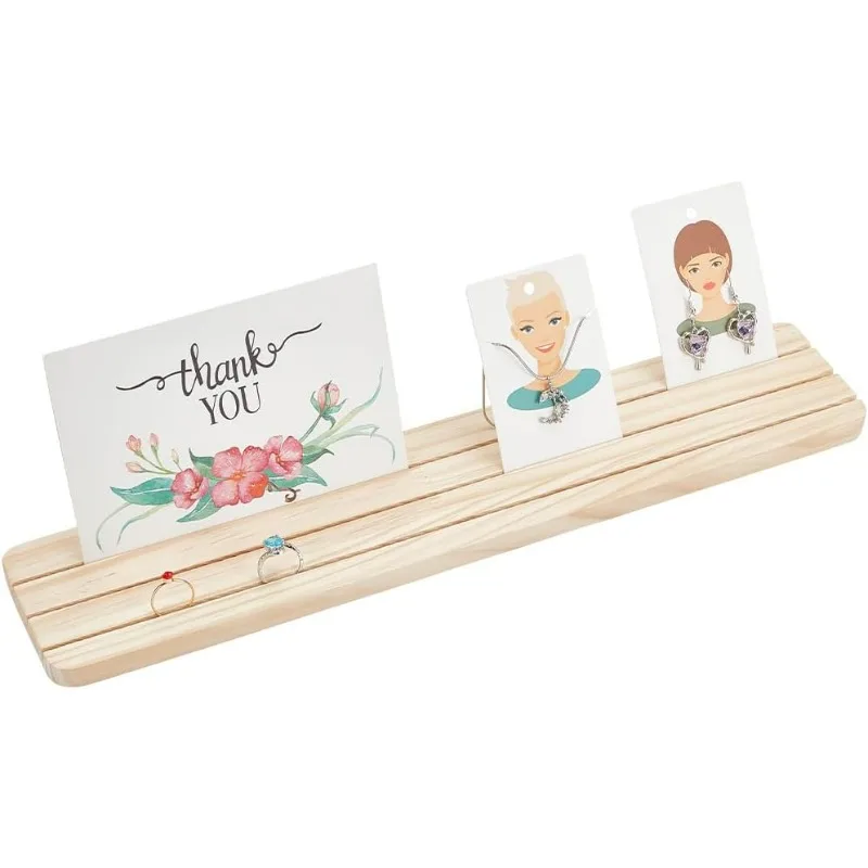 Wooden Earring Display Stand, 3 Slot Display Cardboard Earring Card Holder Display Stand Wooden Business Card Holder