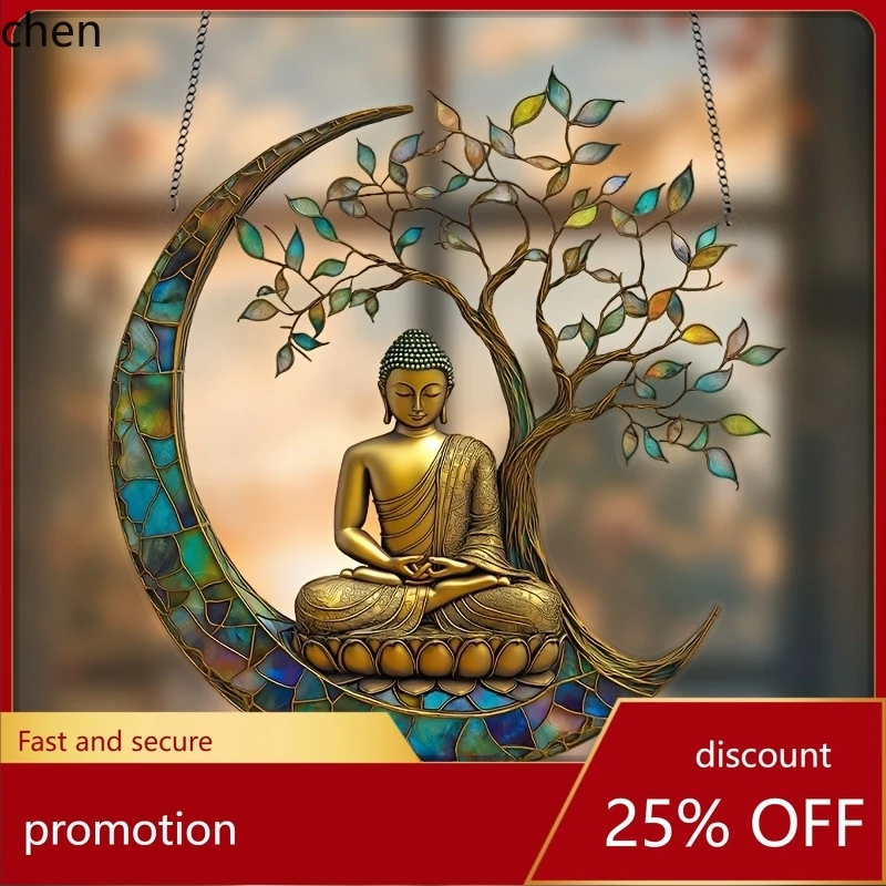 HT Acrylic 2D Buddha Figurine Sun Catcher for Buddhists and Followers, Window Light Collector, Home Decor Pendant