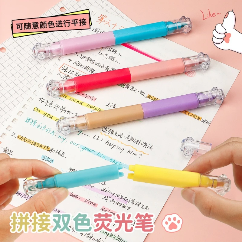 Kawai لونين هيغليغتر طالب مفتاح قلم تحديد عالية القيمة القط خدش حساب تلوين شفرة قلم 12 لون مجموعة هدية جميلة