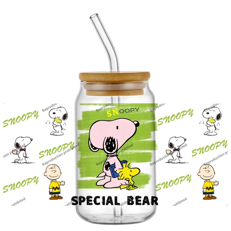 Miniso لطيف الكرتون سنوبي نمط UV DTF نقل الزجاج ملصق مقاوم للماء نقل الشارات ل 16 أوقية كوب زجاجي التفاف ملصقات