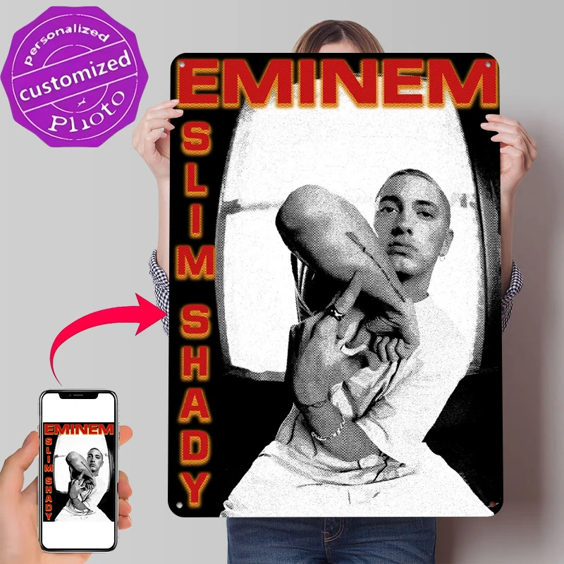 Eminem Slim Shady Portrait Metal Poster Customized Wall Art Retro Vintage Tinplate Signs for Decoration Bedroom Room Ornaments