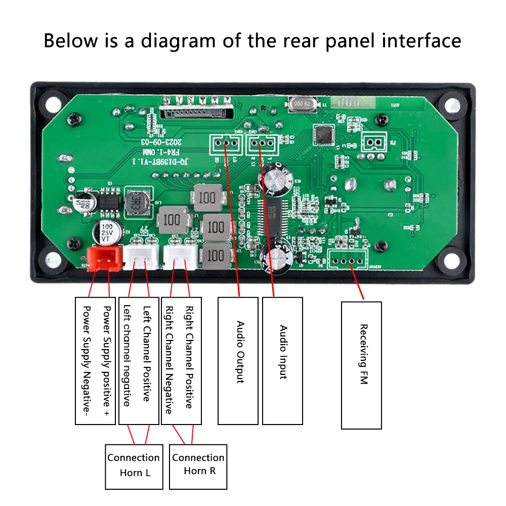 車用mp3デコーダーボード,オーディオアンプ,ラジオ機能付きマザーボード,マイクソケット,Bluetooth, 2*50w