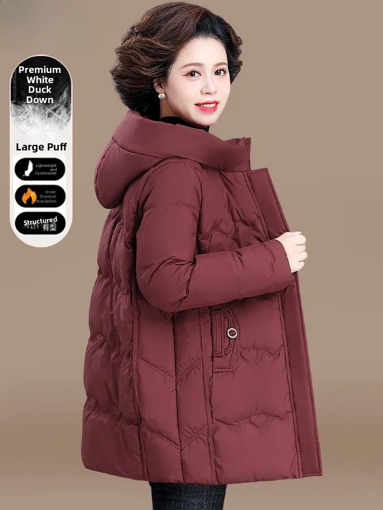 

Зимняя женская модная верхняя одежда Sli Mommy: утепленный кардиган на молнии с капюшоном из полиэфирного волокна для женщин среднего возраста