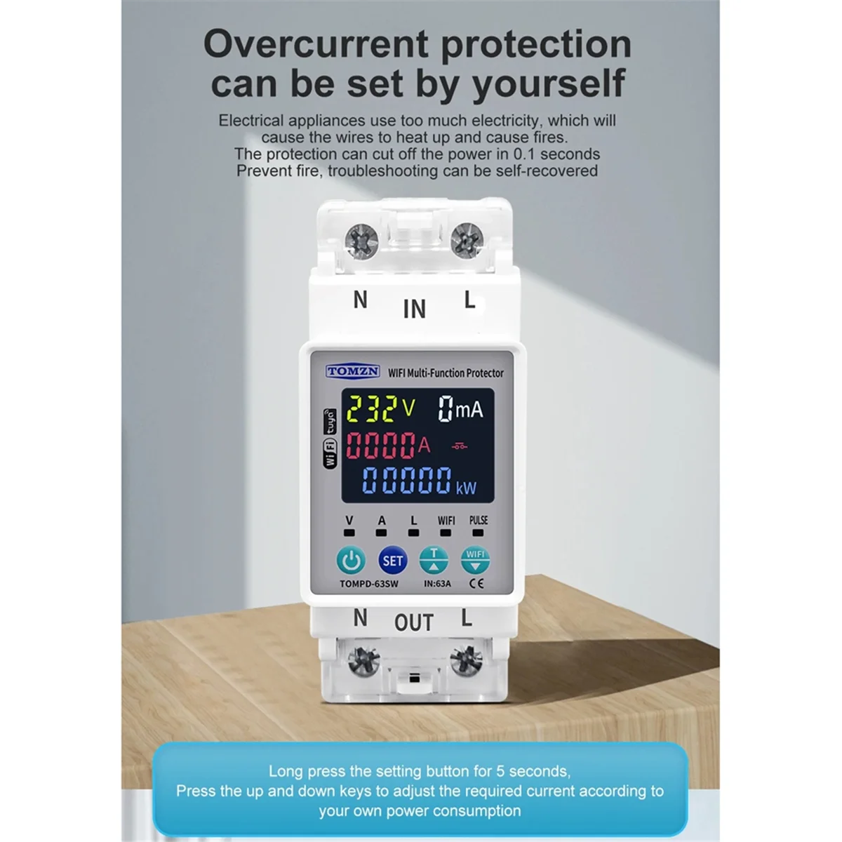 ABGN 2P 63A 110 فولت 220 فولت TUYA WIFI التبديل كيلووات ساعة قياس قطاع دارة الموقت مع الجهد الحالي وحماية التسرب