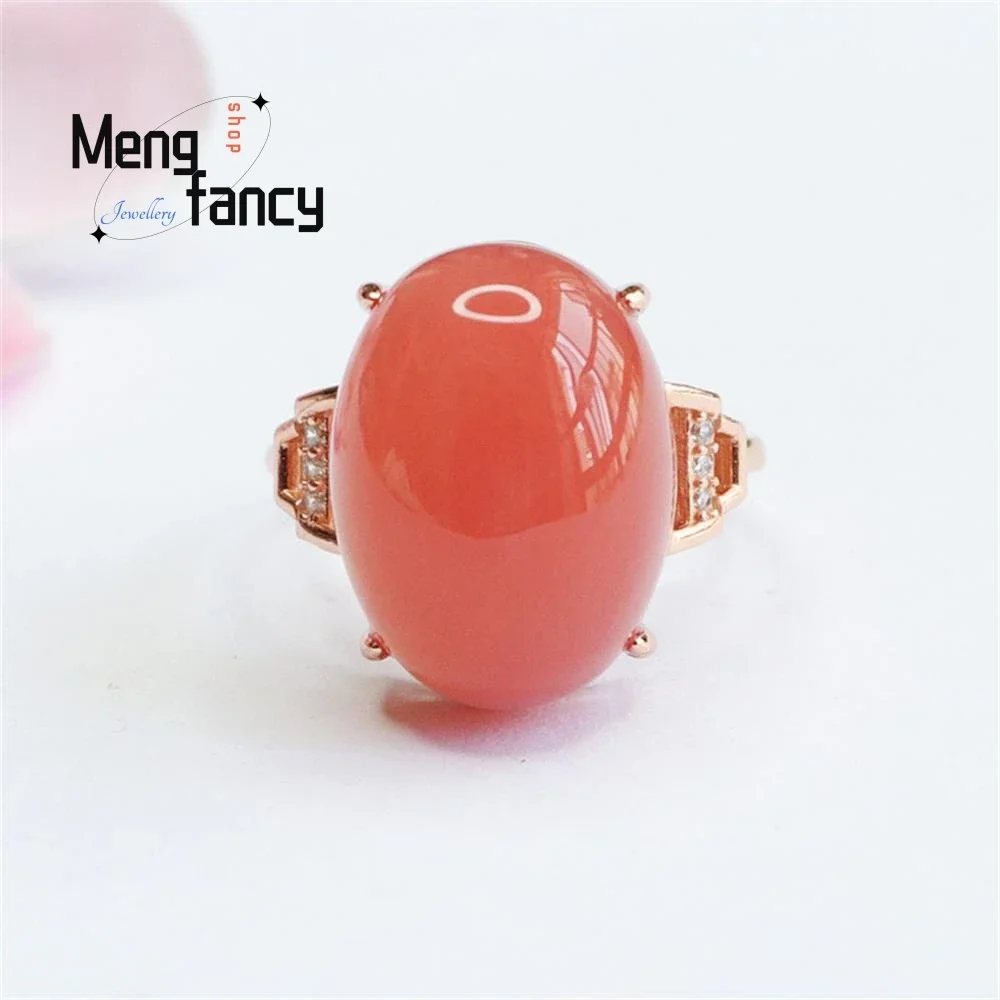 S925 Silver Lnlaid Natural Salt Source Agate Egg Face Ring Simple Elegant High-grade Couple Luxury Quality Jewelry Holiday Gifts