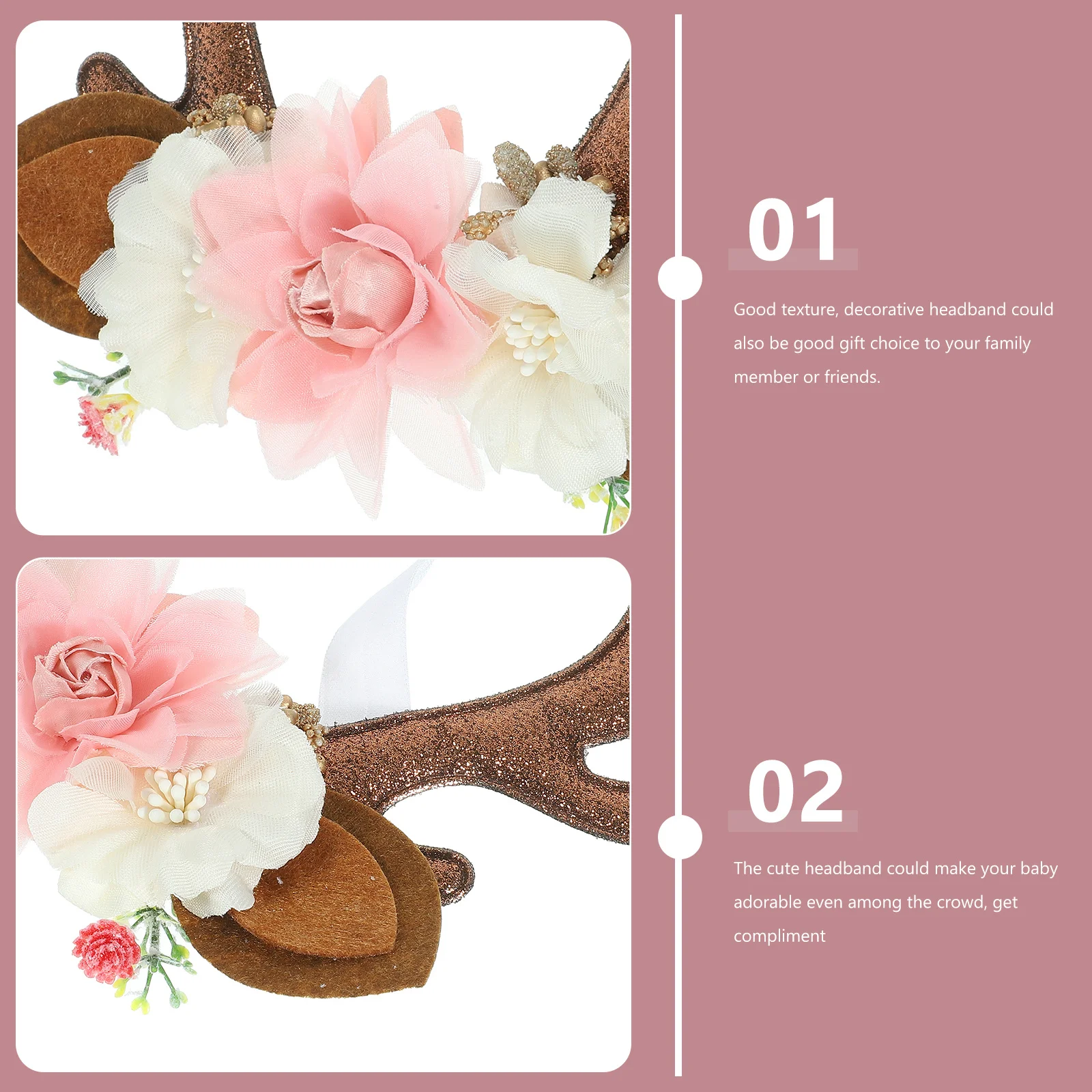 

Рождественская повязка на голову для девочки с оленьими ушками и рогами, эластичная повязка на голову с цветами, аксессуар для малышей, повязка для девочек-малышек