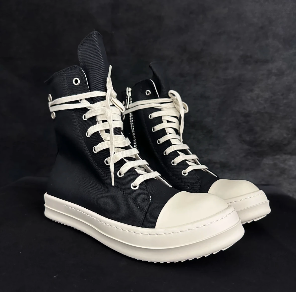 

Ro Retro Classic Black Canvas Sneakers High Top Shoes Boots Men Shoe Metal Hole Zipper Women Ankle Boot Casual Sneaker