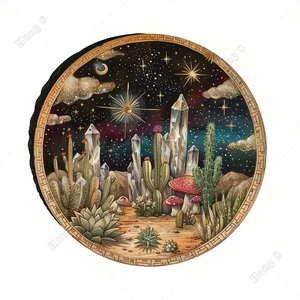 1pc UV Resistant Spare Tire Cover Desert Stars: A Fantasy Symphony of Crystals and Cacti, Durable Polyester Fiber Wheel Cover
