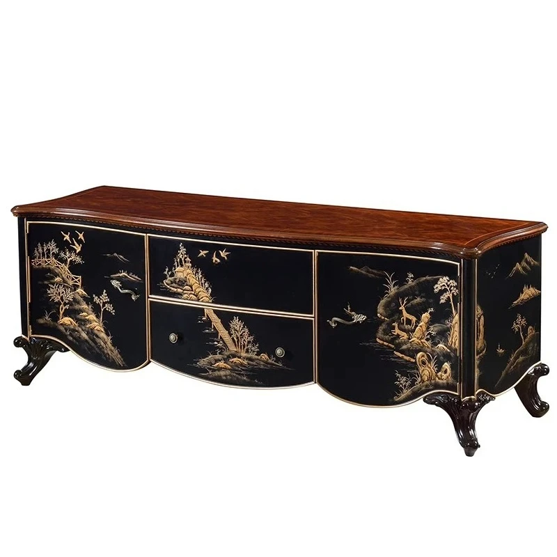 

British floor-to-ceiling cabinet furniture European black gold painted French neoclassical