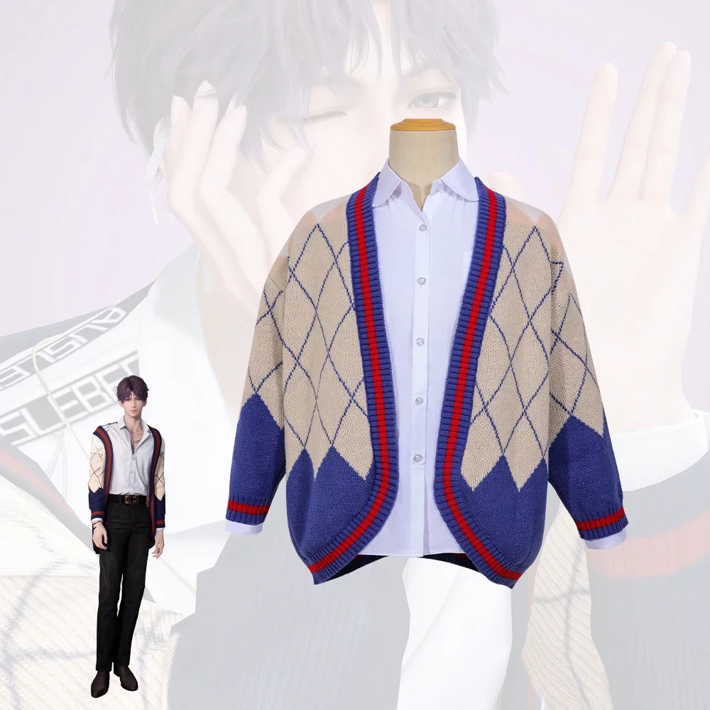 Love And Deepspace Rafayel Qiyu Cosplay Costume Wig Earrings Adult Unisex Qiyu Sweater Shirt Asymmetric Cardigan Warm Coat Top