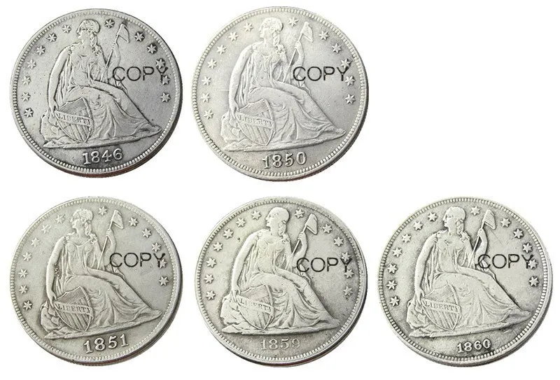 (1846 1850 1851 1859 1860)-O 5pcs Date For Chose Seated Liberty Dollar Silver Plated Copy Coins