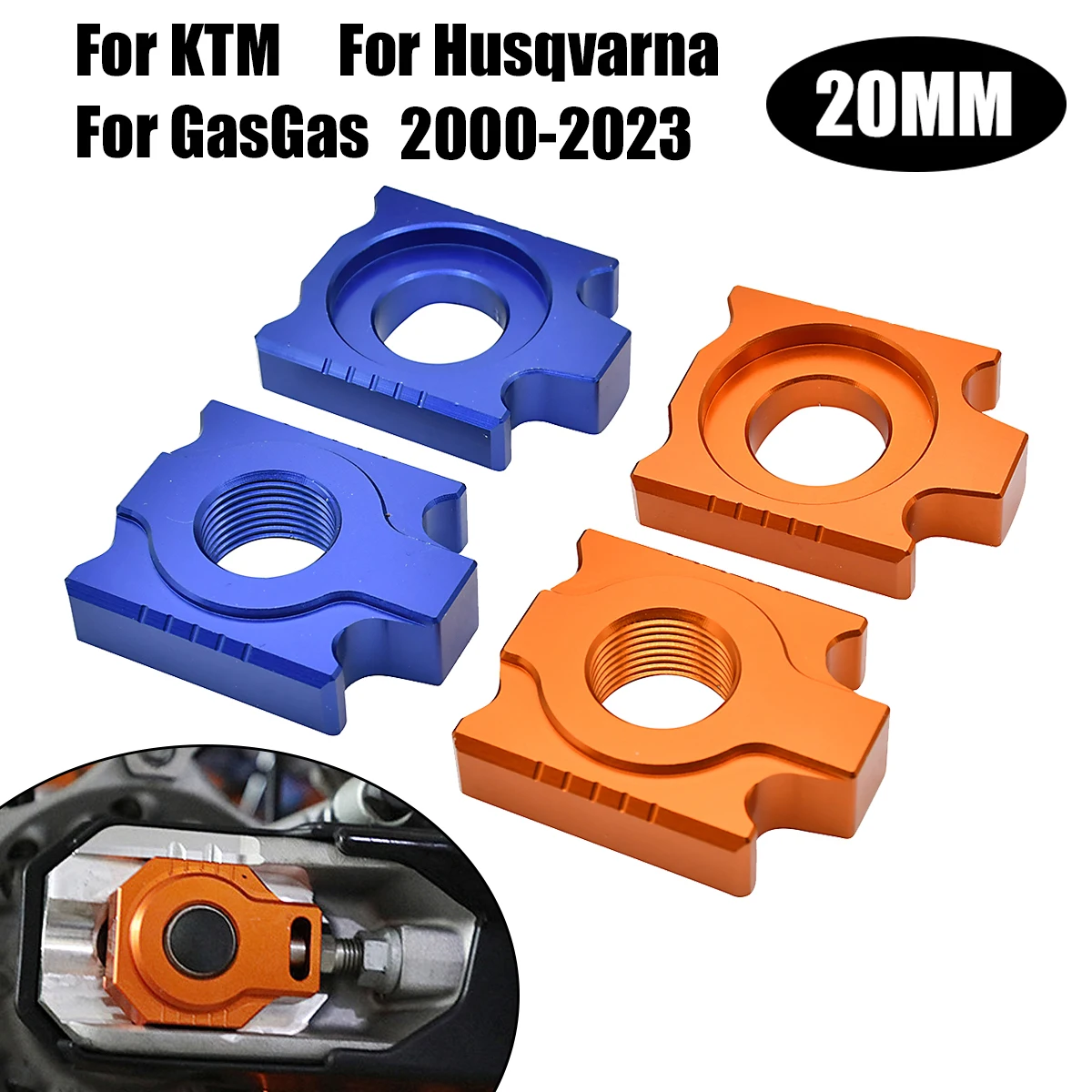 Deslizadores reguladores de Ajustador de cadena de 20mm, tensor de bloque de eje de motocicleta para KTM EXCF EXC SX SXF XC XCF XCW 125 250 300 350 450 500