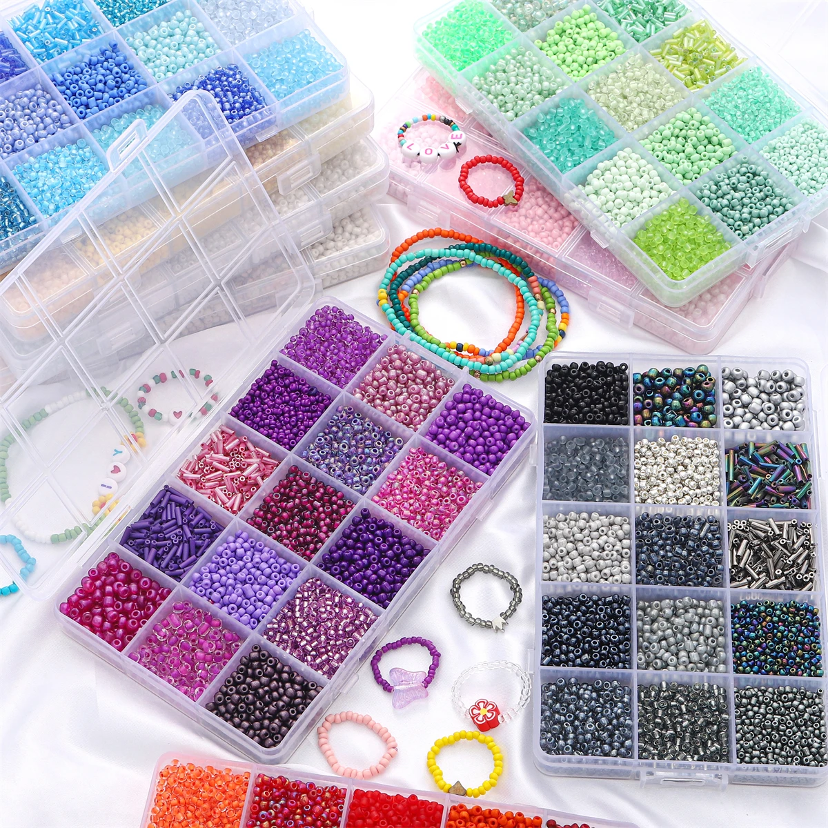 5000pcs 15 Color Glass Seed Beads Glass Tube Beads Loose Kit for Jewelry Making DIY  Earrings Necklace Accessories Craft Beading