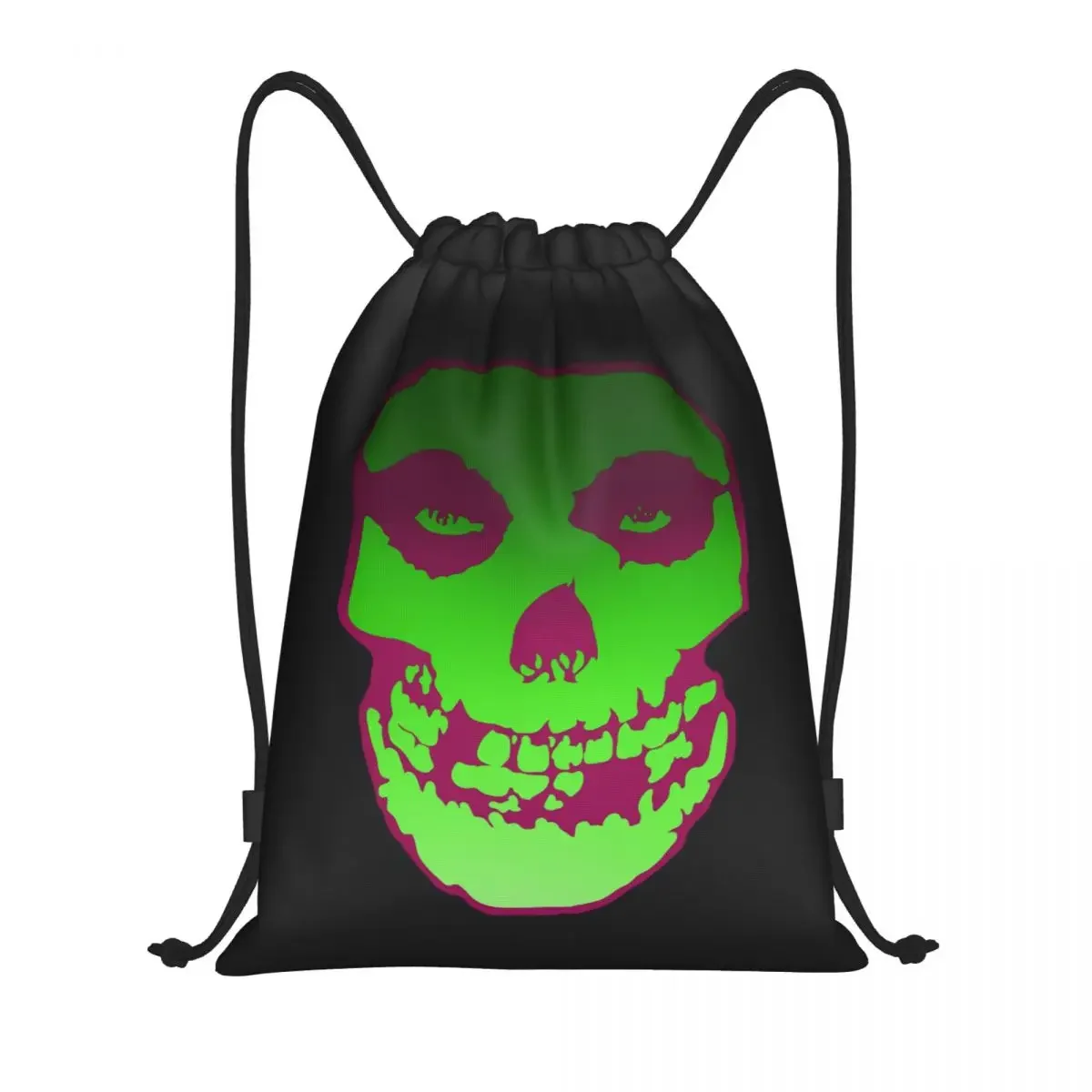 Custom Heavy  Misfits Skull Drawstring Backpack Bags  Lightweight Horror Rock Punk Gym Sports Sackpack Sacks for Traveling