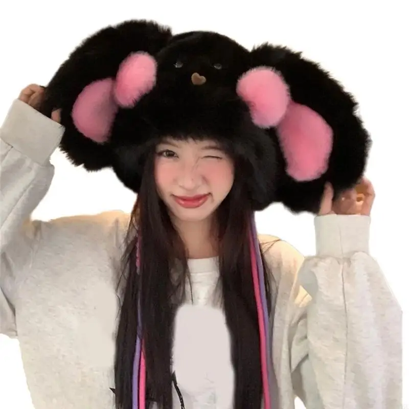 195E Copricapo conigli pelosi con cappello peloso cosplay arrossato degli anni con orecchio