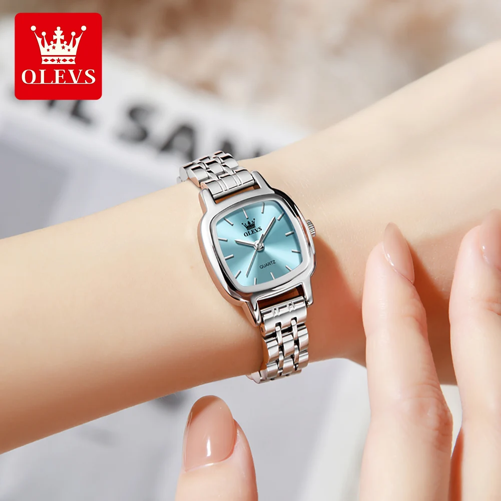 OLEVS 5675 Watches For Women Stainless Steel Elegant Square Quartz Watch Waterproof Luminous Ladies Watches Gifts Box Reloj