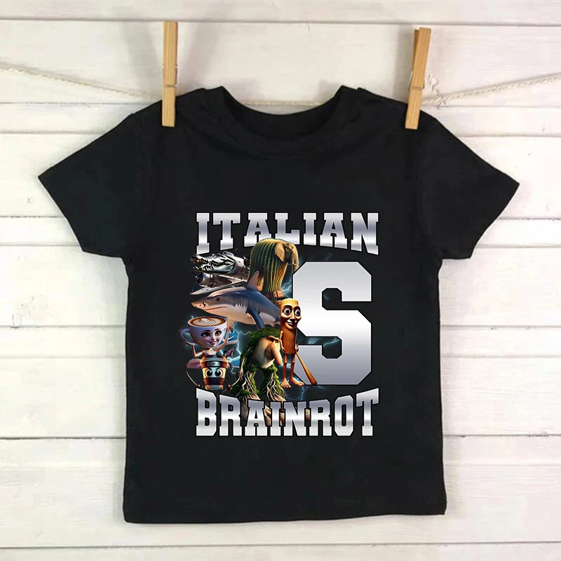 อิตาเลี่ยน Brainrot เด็กฤดูร้อนผ้าฝ้าย TEE Tung Tung Tung Sahur เสื้อยืดแขนสั้นเสื้อผ้าเด็ก Meme ตลกน่ารัก TOP ของขวัญ