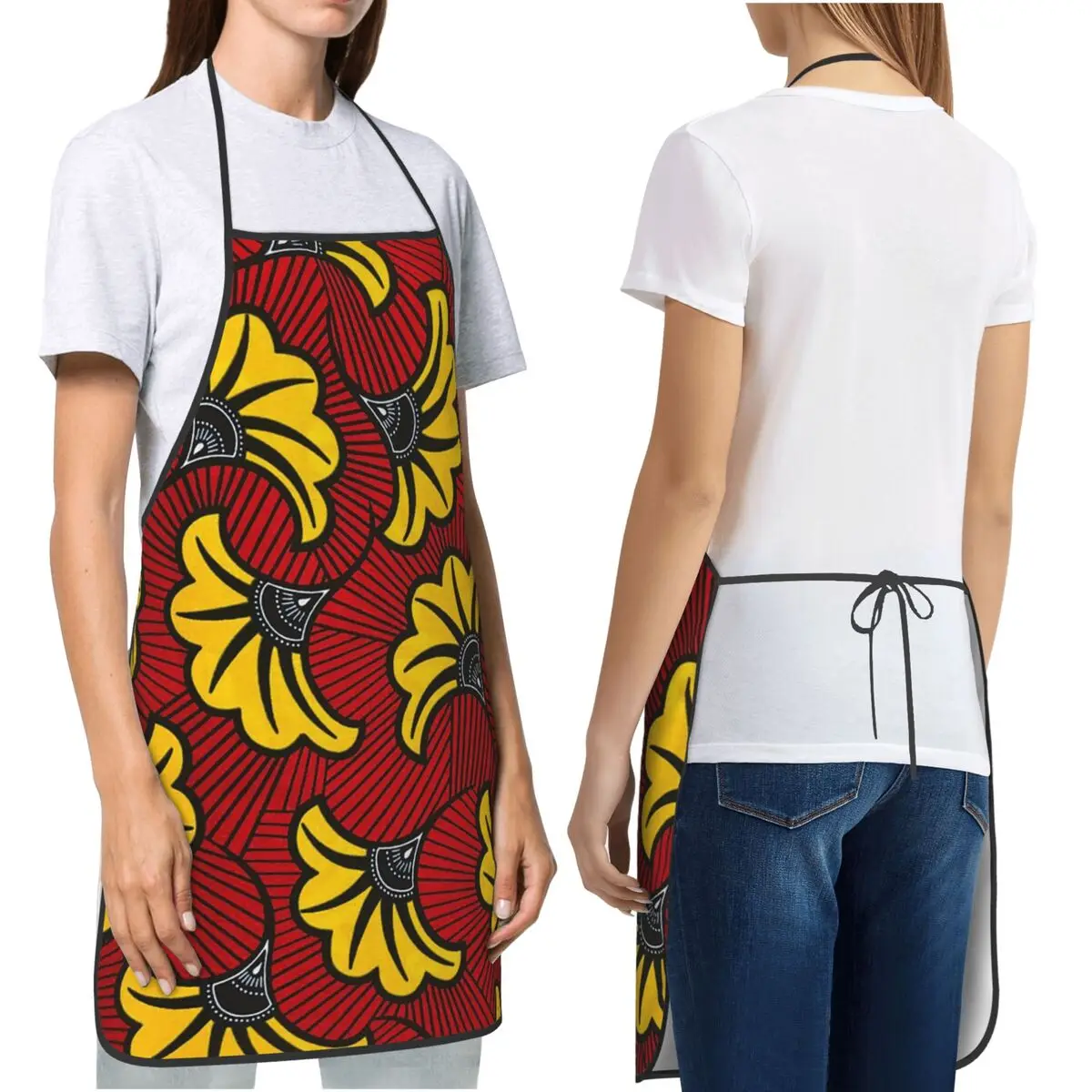 

Фартук с восковым принтом в африканском стиле Анкара, фартук для шеф-повара, кулинарии, кухни, нагрудник без рукавов, кухонный сарафан для чистки для женщин и мужчин, живопись