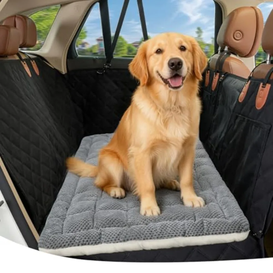 Thick Supportive Dog Car Bed for Car Backseat Soft Non-Slip Travel Car Blanket Seat Cover with Joint Protection Fits SUVs Truck