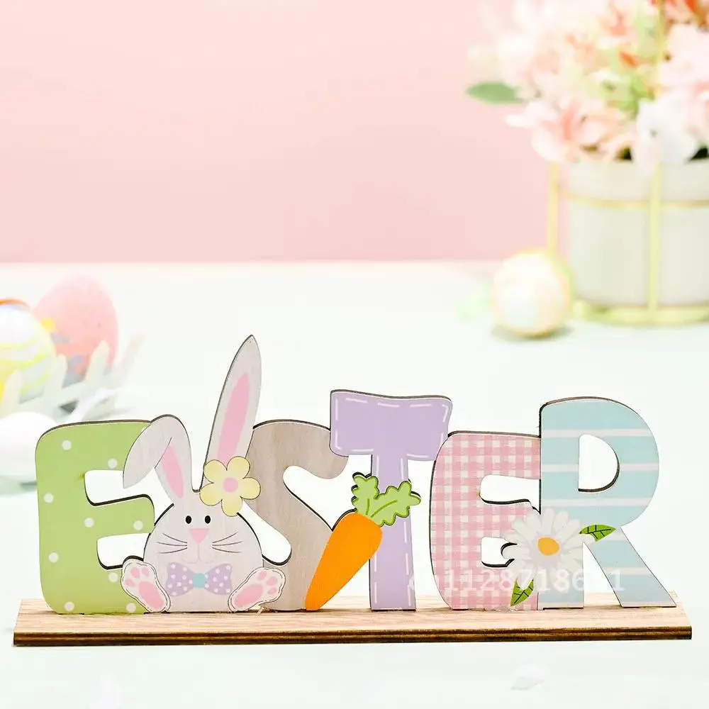 Colgante de Pascua de madera para decoración del hogar, adorno de puerta de conejo para fiesta de Pascua