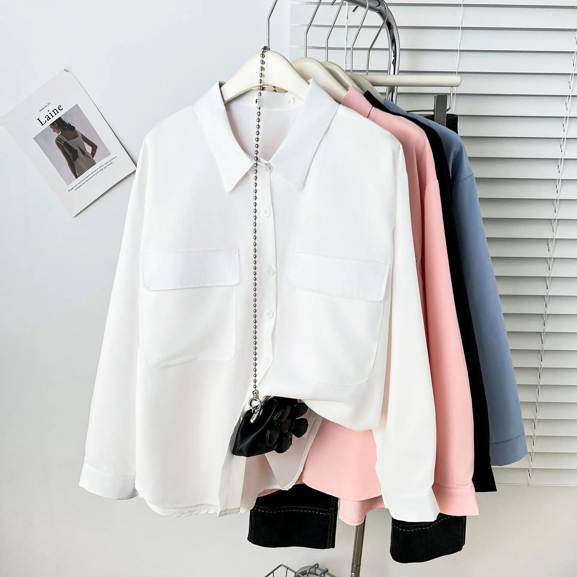 Camicette taglie forti da 100 kg primaverili Camicia dopamina con nuovo temperamento Top esterno da donna 1358