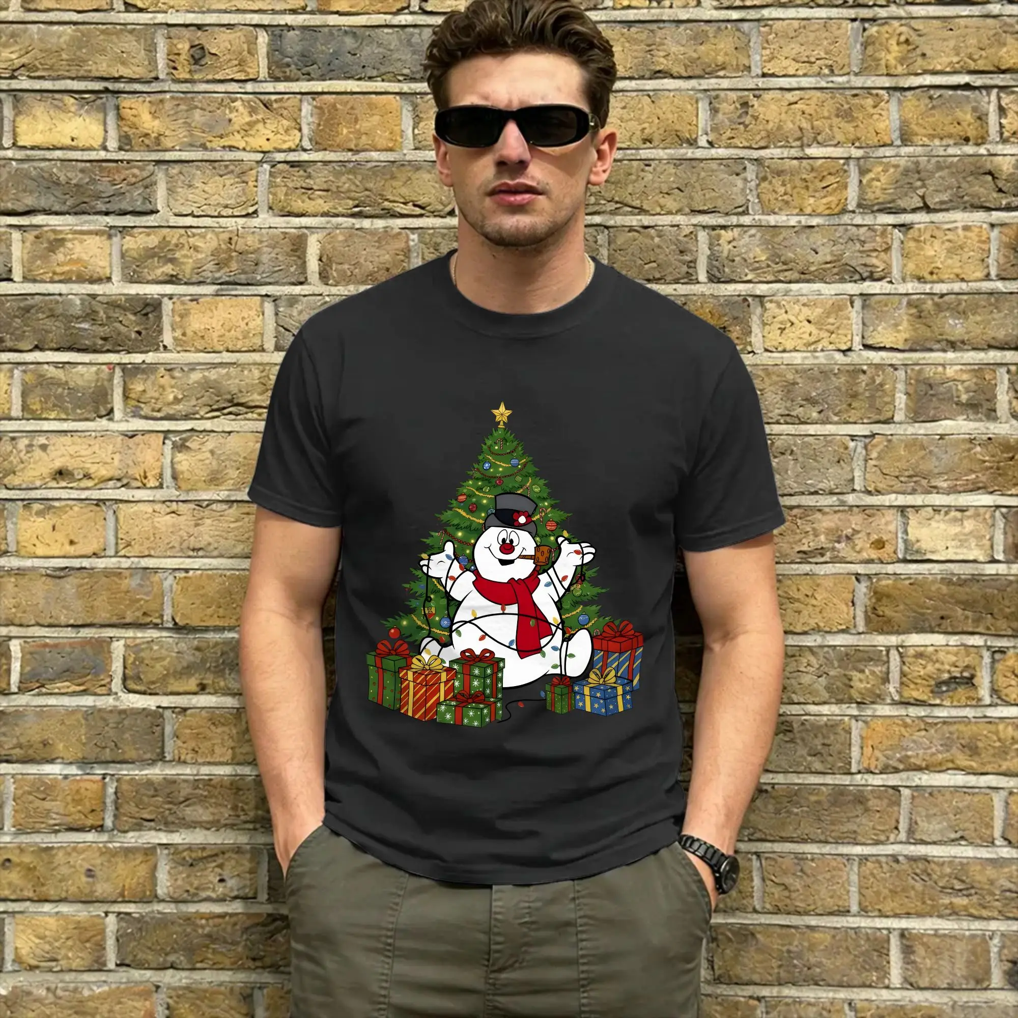 Men Snowman Frostys T Shirts Christmas Cotton Tops Novelty Short Sleeve Crew Neck Tee Shirt Printed T-Shirt