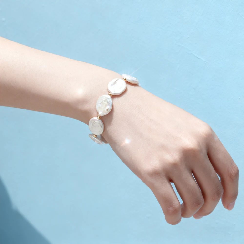Hengsheng 13.5mmX17mm Big Baroque Freshwater Pearl Bracelet for Women 16cm 18cm 20cm 4.5cm Extend Chain Adjustable Bracelet