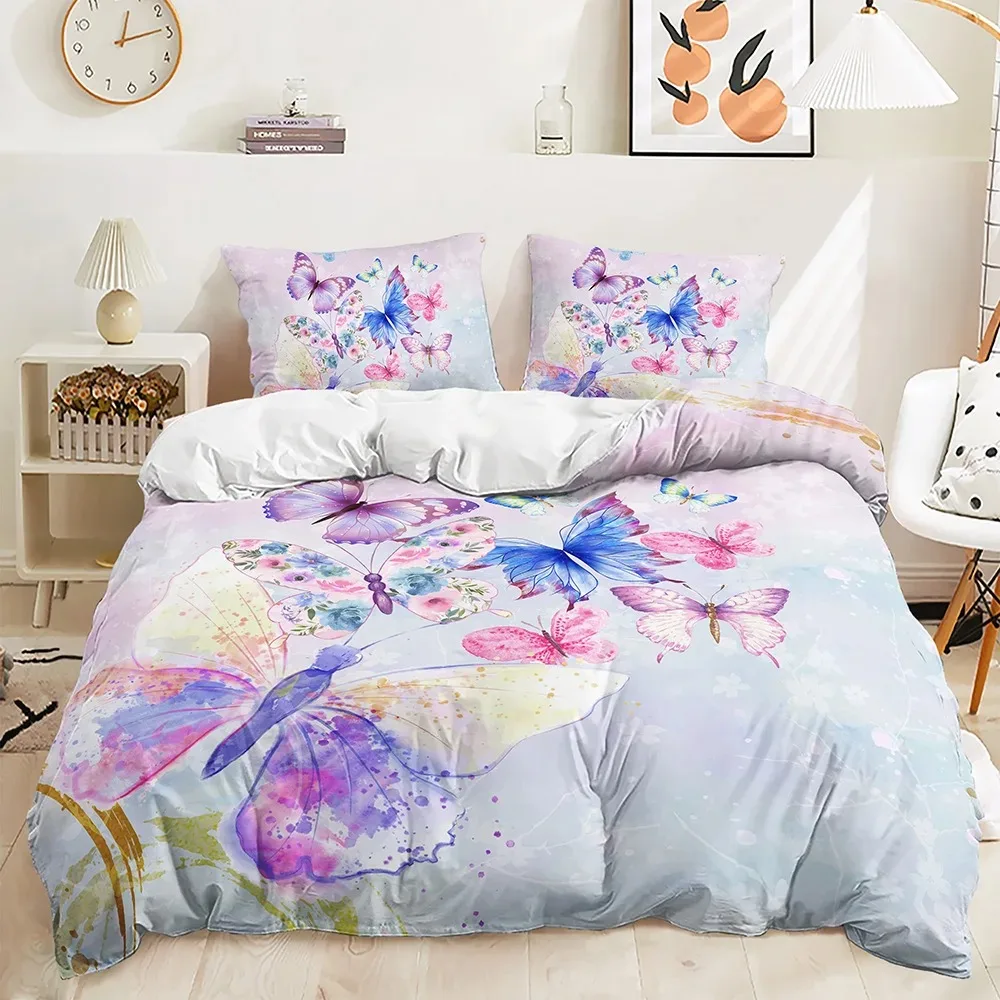 

Colorful Butterfly Bedding Sets Fashion Duvet Cover Sets Twin Full Queen King Size Pillowcase for Kids Girls Gift Bed Linen