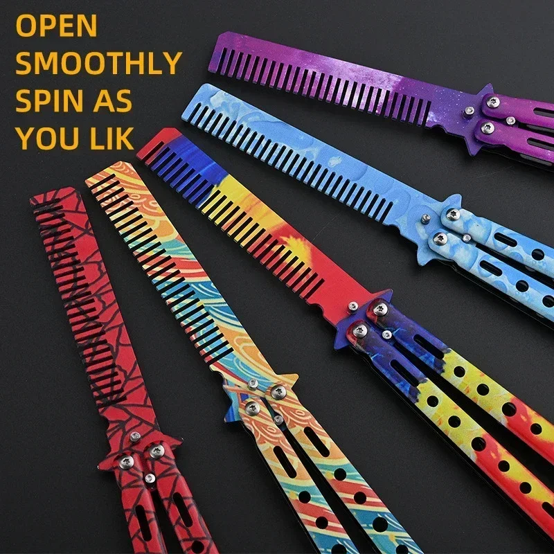 Foldable Comb Stainless Steel Practice Training Butterfly Knife Comb Beard Moustache Brushe Salon Hairdressing Styling Tool