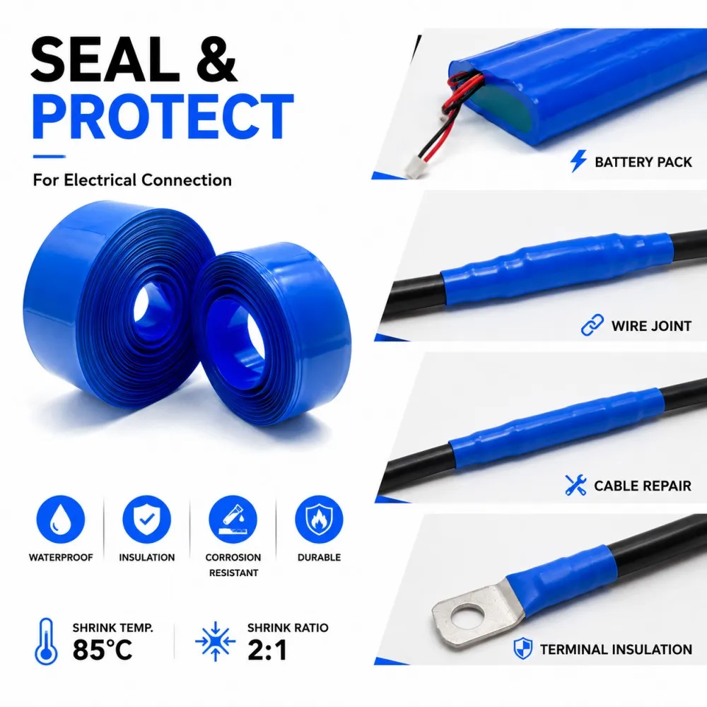 18650 Lithium Battery Film  PVC Heat Shrink Tube 30-100mm Width Blue Insulation Packaging Protection Lithium Battery Sheath