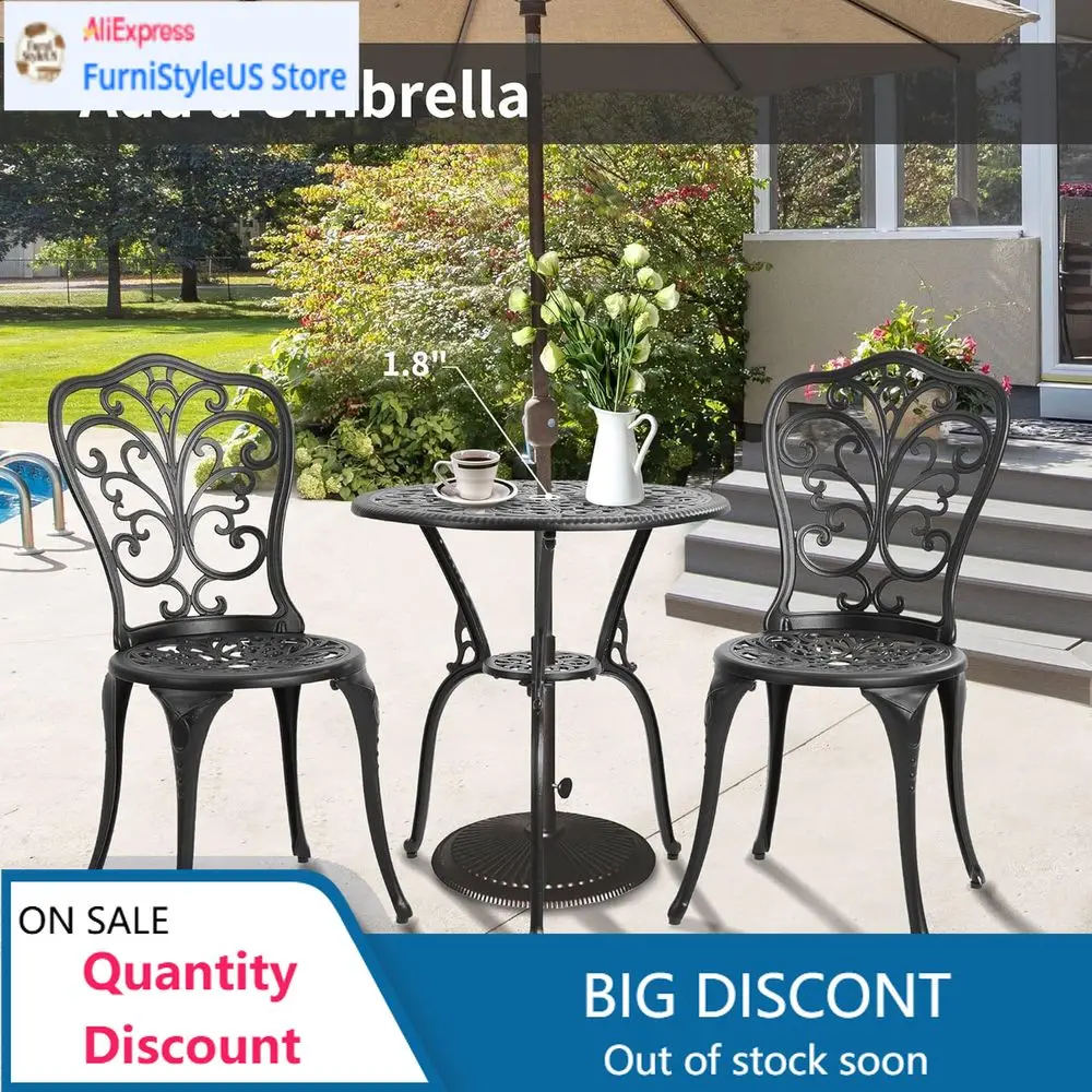 

Популярный комплект уличной мебели из 3 предметов, прочный литой алюминий, устойчивый к непогоде, для патио или сада (черный)