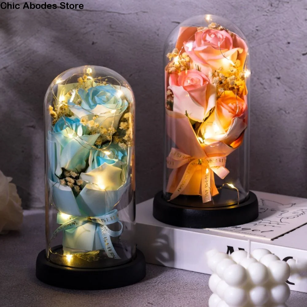 

Acrylic Dome Rose Eternal Flowers LED Light Bouquet Decoration Starry Sky Bouquet Valentine's Day Christmas New Year
