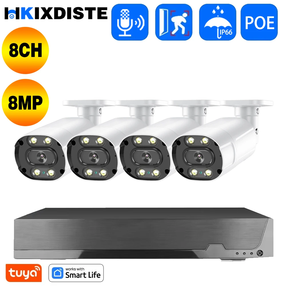 

Tuya 8MP 4K Security POE IP Camera CCTV System Home Video Surveillance Kit POE Nvr Waterproof Audio Record Outdoor Ip Camera Set